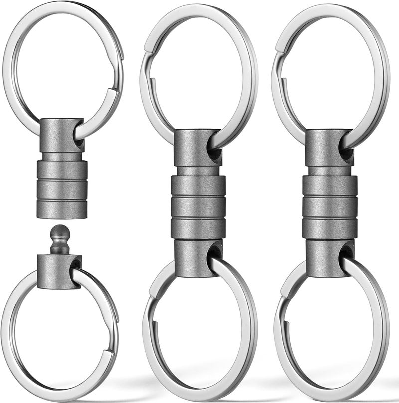 FEGVE Titanium Quick Release Keychain, Small Detachable Swivel Keychain Accessories with 4 Key Rings for Bag, Belt & Car-(Anti-fall/Grey-3pcs) - Image 1